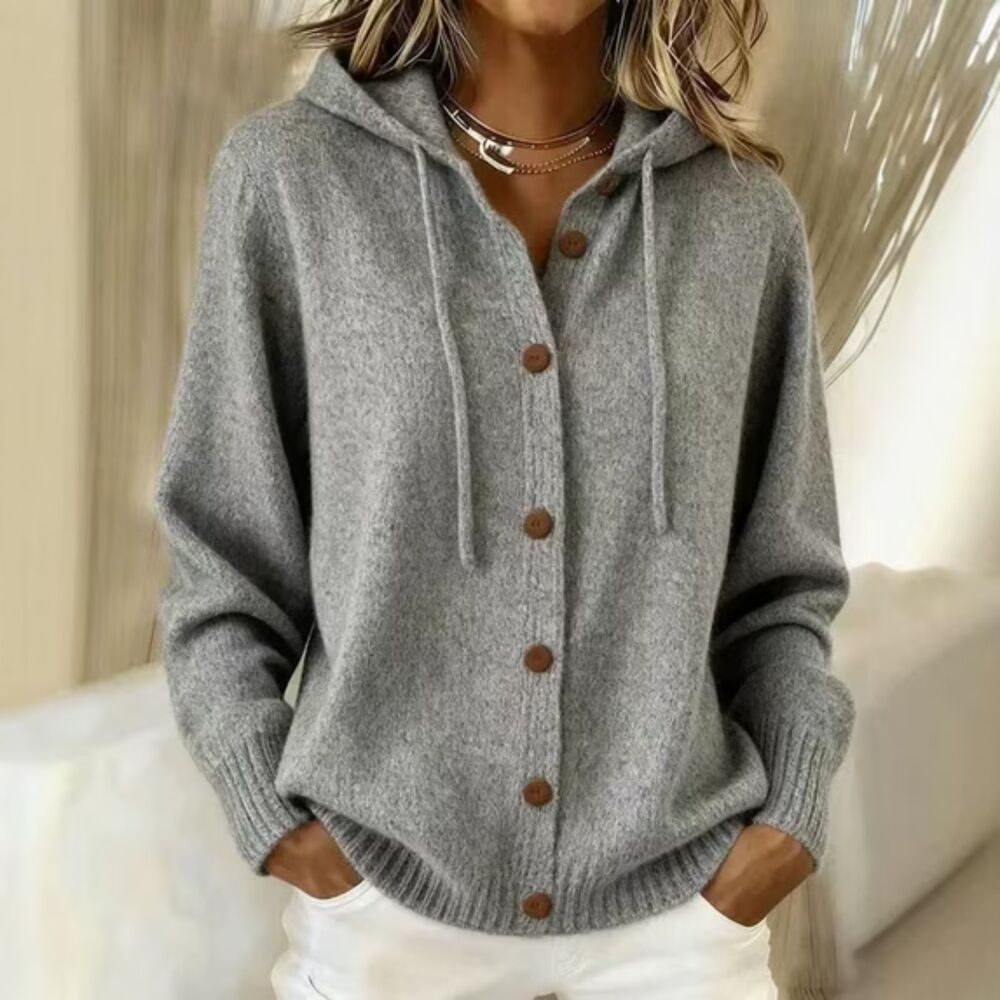 Comfy Chunky Hoodie Button Up Cardigan Jacket Size XL Grey
